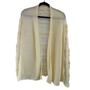 EILEEN FISHER Light Yellow Linen Open Front Cardigan Sweater Women Size M
